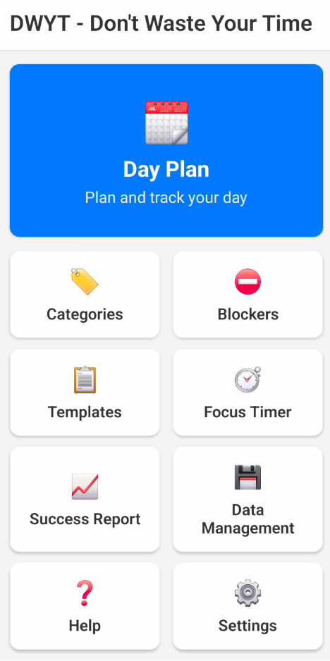 Home screen showing daily blockers and categories